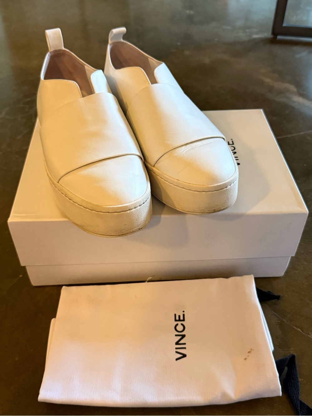 Vince Cream Leather Slip-On Platform Sneakers